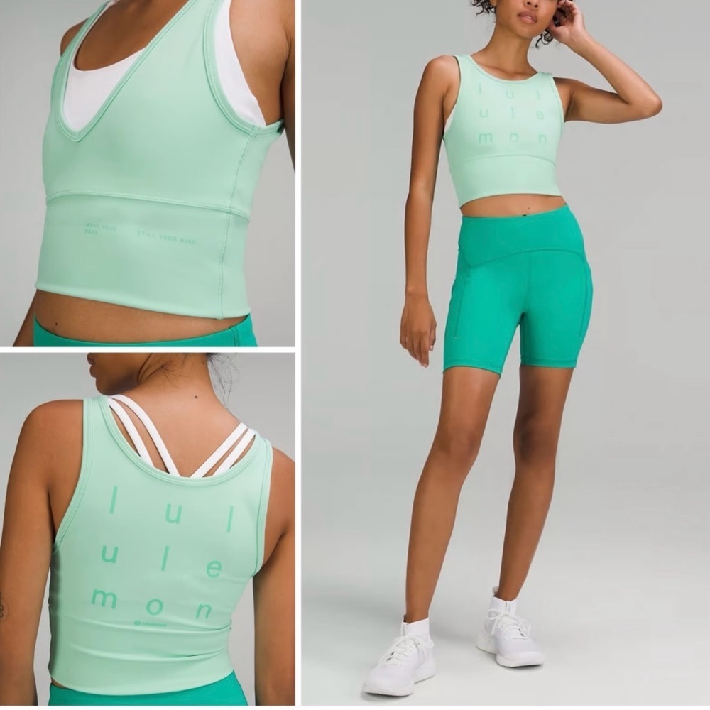 Lululemon Power Pivot Everlux Mint Sports Bra Letter Design SZ 4-6 Small